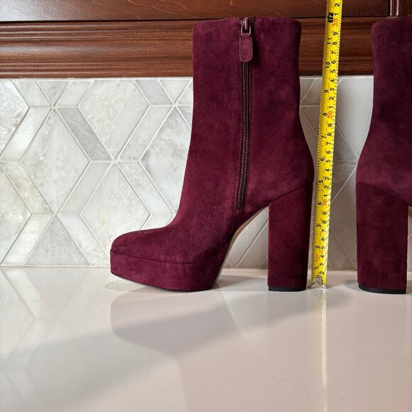 Stuart Weitzman Sz 8.5B Red Suede Platform Block Heel Sky High Ankle Boot Bootie - Picture 3 of 12